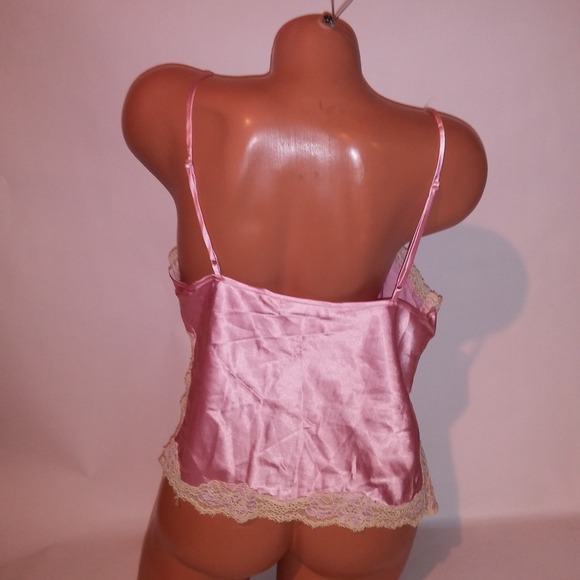 Victoria Secret Camisole Tank Top Vintage Large Pink Yellow Lace Trim Satin - Picture 7 of 8